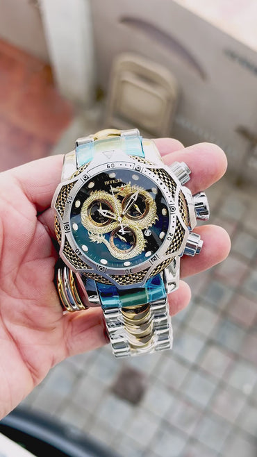 Golden Twotone With Black Dial Men's Watch